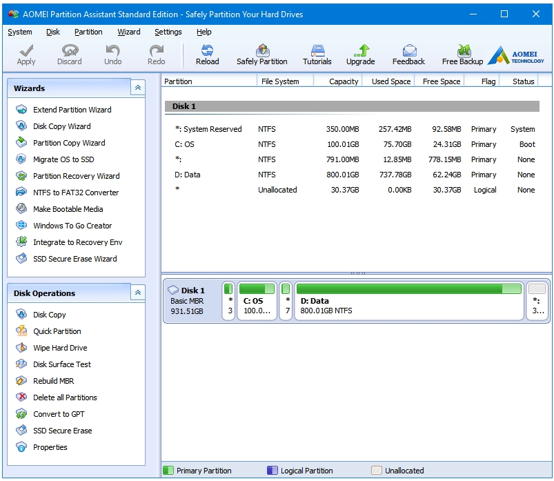Best Free Partition Manager Software For Windows - AOMEI Partition Assistant